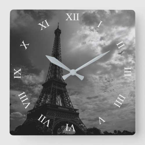 Eiffel Tower Night Cloudy Sky Square Wall Clock