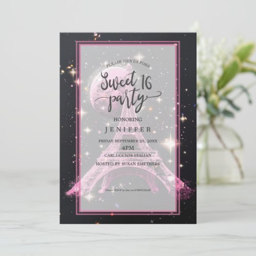 Eiffel Tower Night Moon           Invitation
