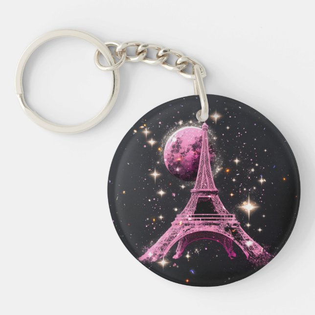 Eiffel Tower Night Moon           Keychain (Front)
