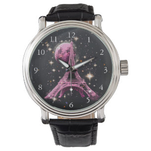 Eiffel Tower Night Moon Watch