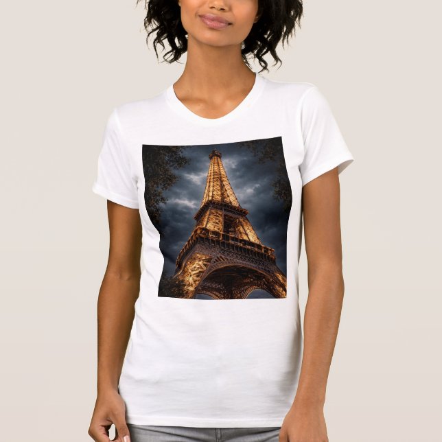 Eiffel Tower Night Paris Art – Romantic City Light T-Shirt (Front)