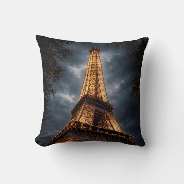 Eiffel Tower Night Paris Art – Romantic City Light Throw Pillow (Front)