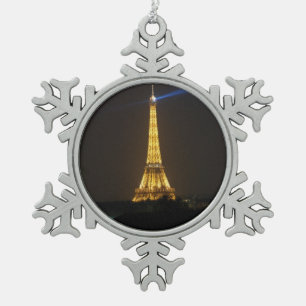 Eiffel Tower night Snowflake Pewter Christmas Ornament