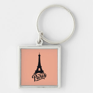 Eiffel Tower of Paris (France) black Keychain