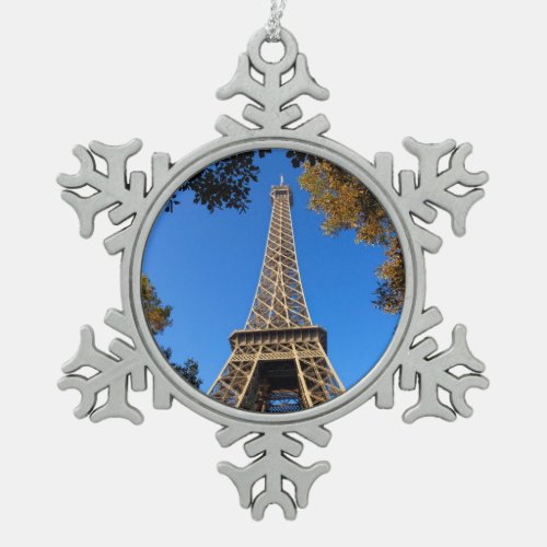 Eiffel tower of Paris in France Snowflake Pewter Christmas Ornament