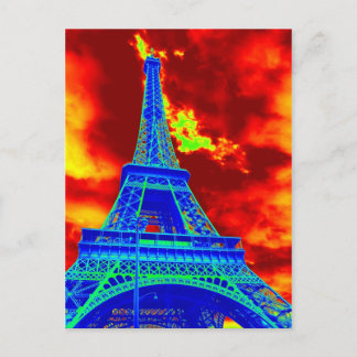 eiffel tower on fire postcard