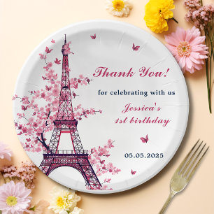 Eiffel Tower Paris 1st Birthday Party Paper Plates