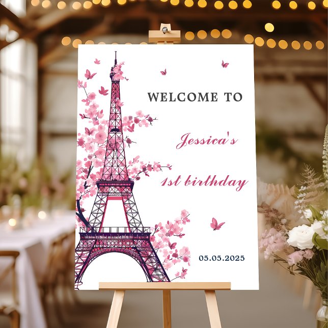  Eiffel Tower Paris 1st Birthday Welcome Sign (Creator Uploaded)