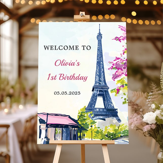  Eiffel Tower Paris 1st Birthday Welcome Sign (Creator Uploaded)