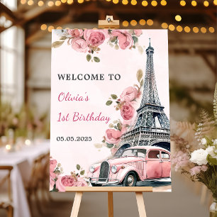 Eiffel Tower Paris 1st Birthday Welcome Sign