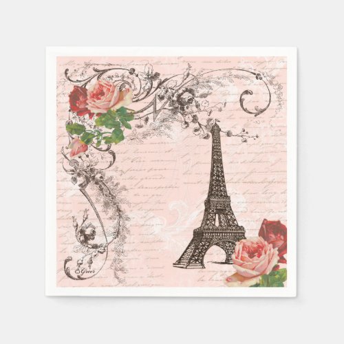 Eiffel Tower Paris and Roses Party Napkins