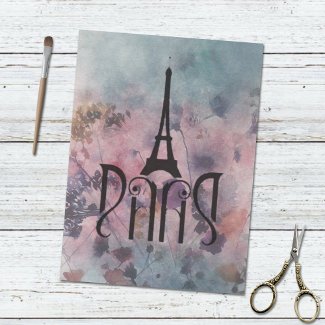 Eiffel Tower Paris Art Nouveau Lettering découpage tissue paper