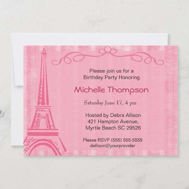 Eiffel Tower Paris  Birthday Invitations (Front)