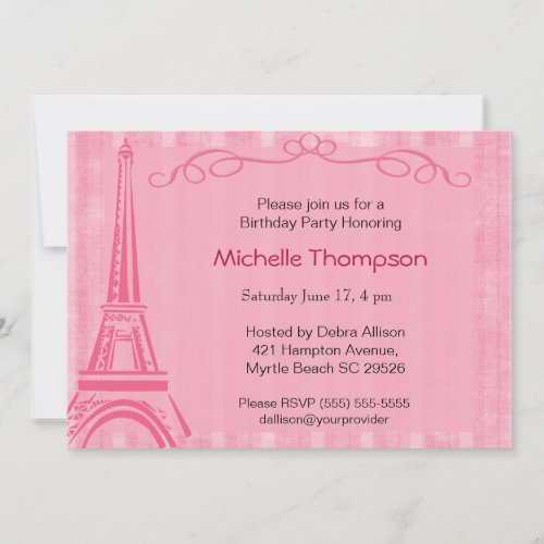 Eiffel Tower Paris  Birthday Invitations