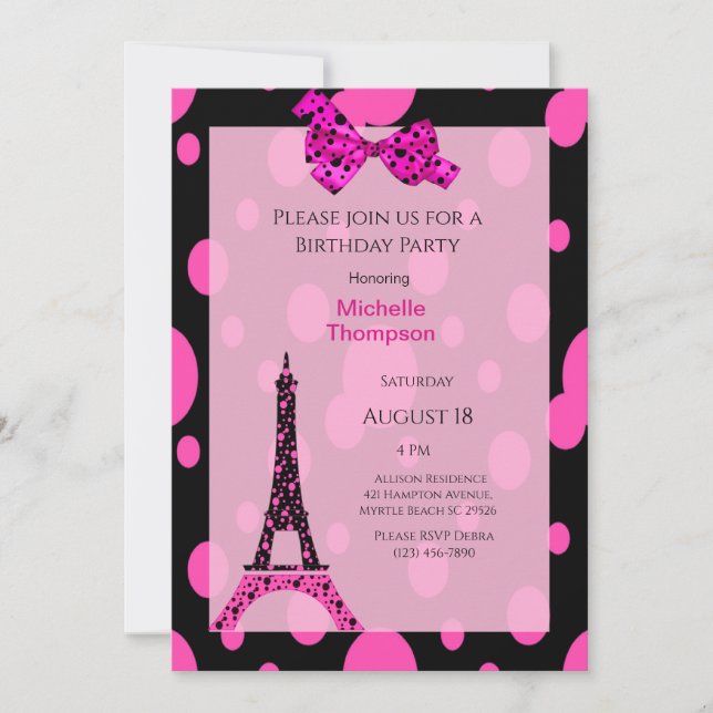 Eiffel Tower Paris  Birthday Invitations (Front)