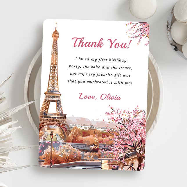 Eiffel Tower Paris Birthday Party Thank You Card (Creator Uploaded)