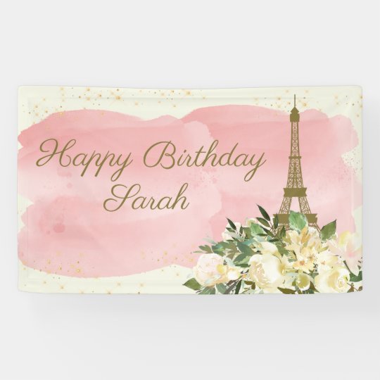 Eiffel Tower Paris Birthday Pink Gold Glitter Banner | Zazzle.com