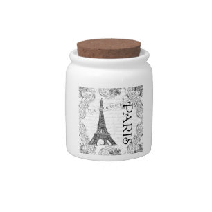 Eiffel tower Paris Black and White Candy Jar