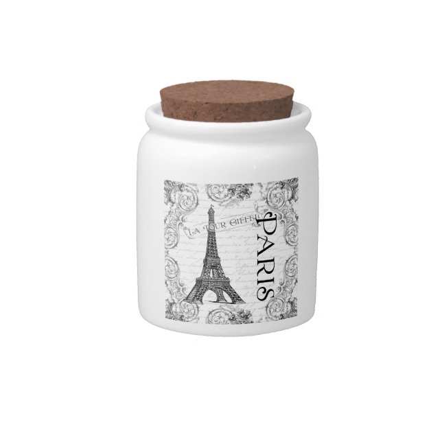 Eiffel tower Paris Black and White Candy Jar (Front)