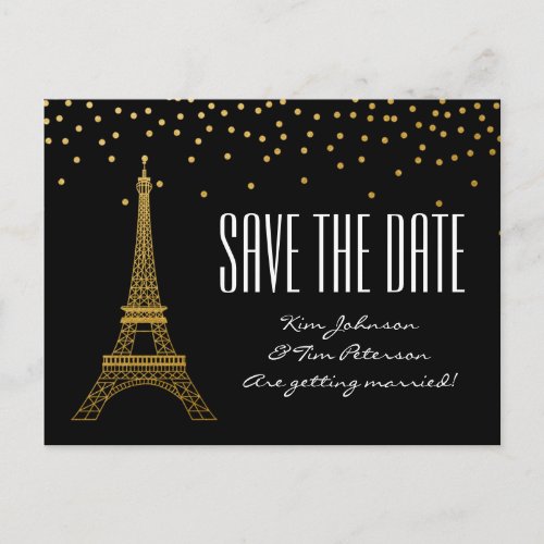 Eiffel Tower Paris Black Gold Save The Date Announcement Postcard