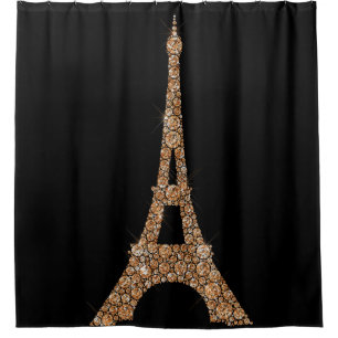 Eiffel Tower Paris Black Rose Gold Copper Crystals Shower Curtain