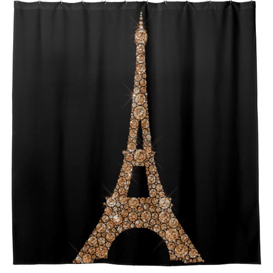 Eiffel Tower Paris Black Rose Gold Copper Crystals Shower Curtain