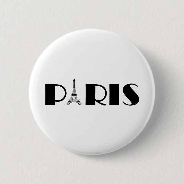 Eiffel Tower Paris Black & White Button (Front)
