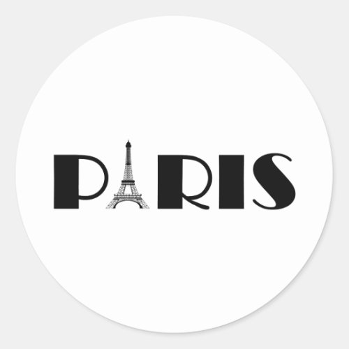 Eiffel Tower Paris Black  White Classic Round Sticker