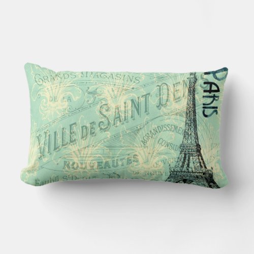 Eiffel Tower Paris Blue Post Card Vintage Pillow