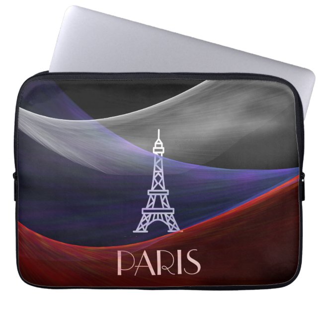 Eiffel Tower Paris blue red white flag black Laptop Sleeve (Front)