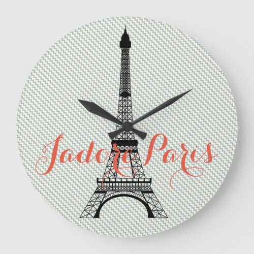 Eiffel tower Paris blue white chevron Large Clock