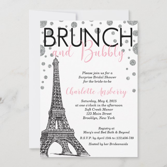 Eiffel Tower Paris Bridal Shower Brunch Invitation (Front)