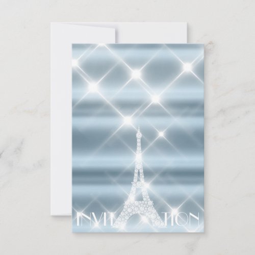 Eiffel Tower Paris Bridal Sweet 16th  Diamond Blue Invitation