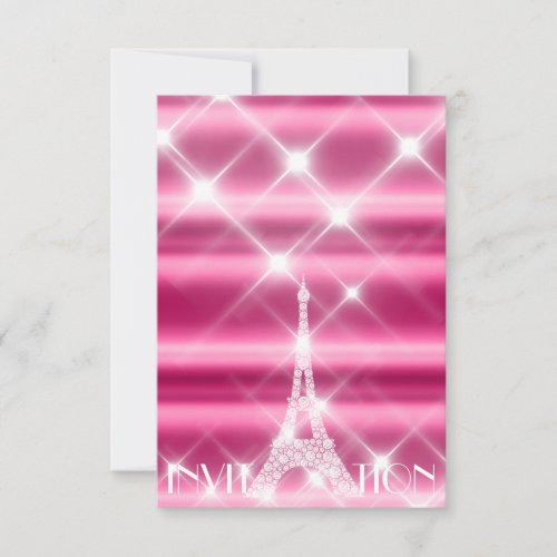 Eiffel Tower Paris Bridal Sweet 16th  Diamond Pink Invitation