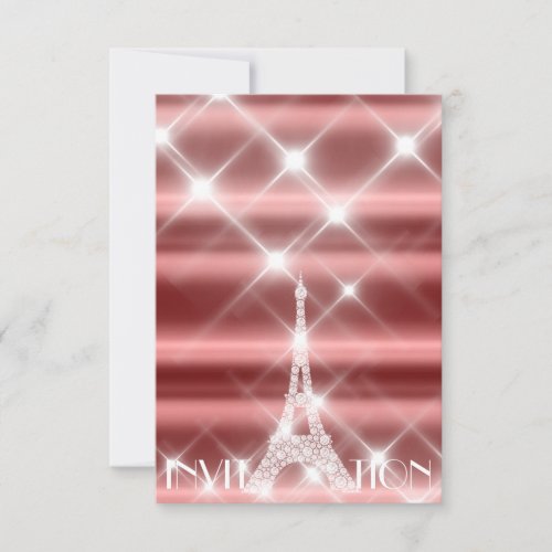 Eiffel Tower Paris Bridal Sweet 16th  Diamond Red Invitation