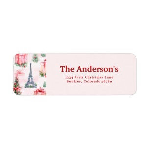 Eiffel Tower, Paris Chic Pink Christmas Address Label