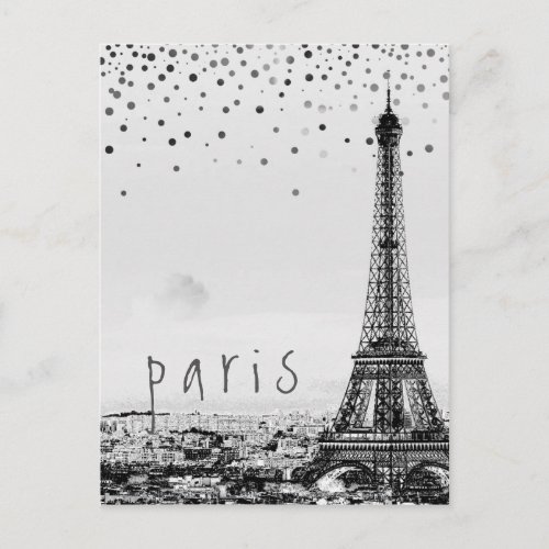 Eiffel Tower Paris City Gray Vintage confetti Postcard