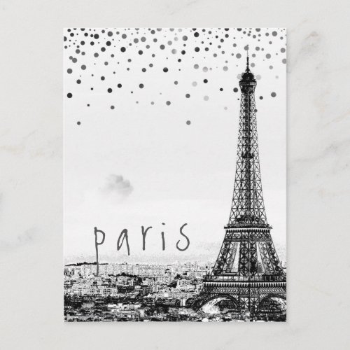 Eiffel Tower Paris City Gray Vintage confetti Postcard