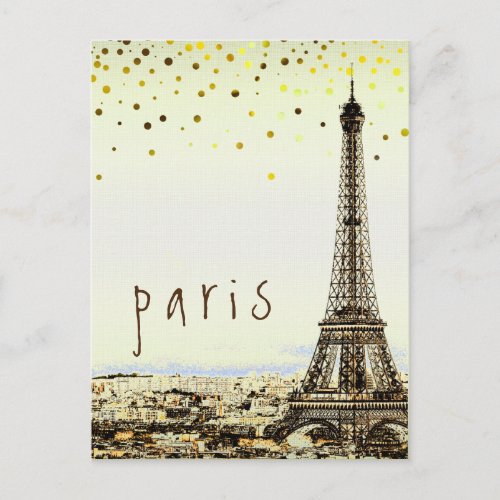 Eiffel Tower Paris City Linen Vintage Confetti Postcard