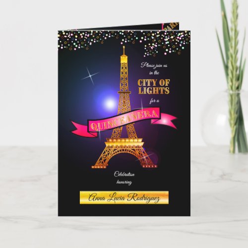 Eiffel Tower Paris City of Lights Quinceaera Invitation