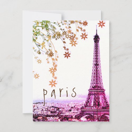 Eiffel Tower Paris City Pink Purple Rustic Vintage Postcard