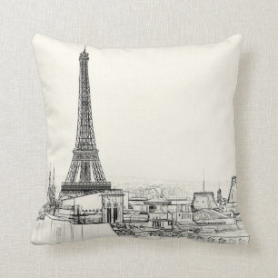 Eiffel Tower Paris Cityscape Sketches Throw Pillow