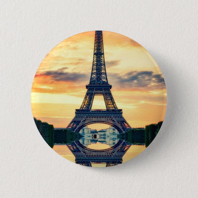 Eiffel Tower Paris Evening European Travel Button (Front)