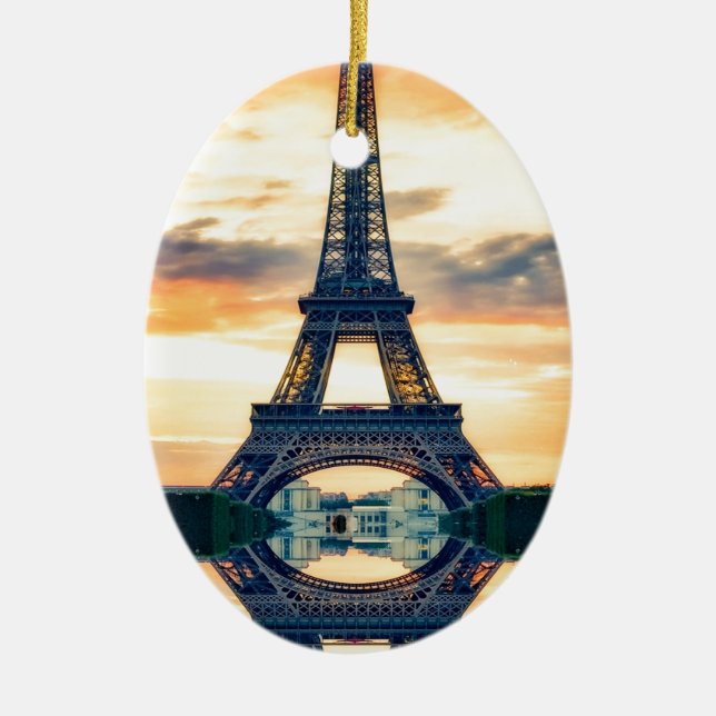 Eiffel Tower Paris Evening European Travel Ceramic Ornament (Front)