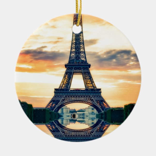 Eiffel Tower Paris Evening European Travel Ceramic Ornament (Front)