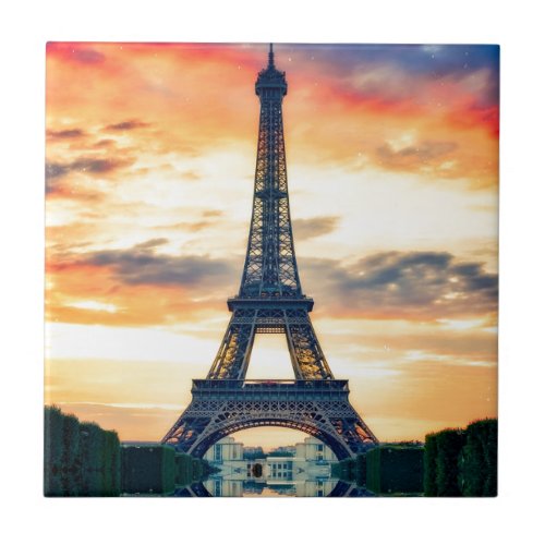 Eiffel Tower Paris Evening European Travel Ceramic Tile