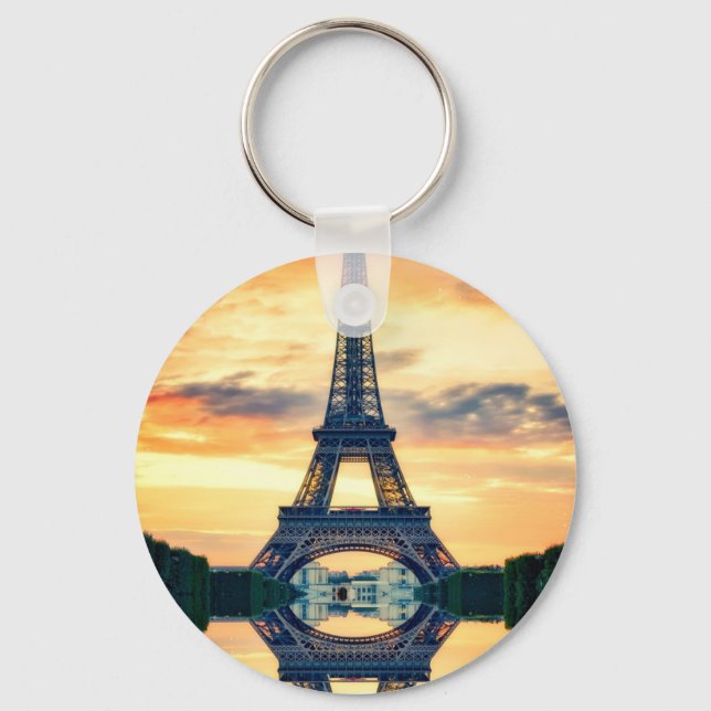 Eiffel Tower Paris Evening European Travel Keychain (Front)