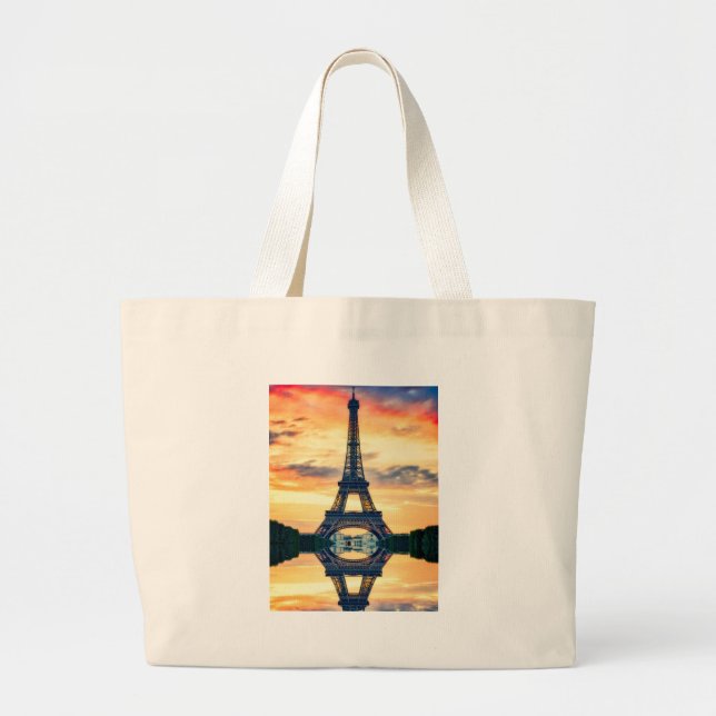 Eiffel Tower Paris Evening European Travel Large Tote Bag (Front)
