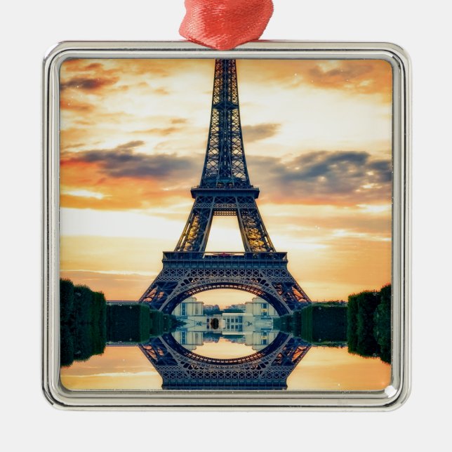 Eiffel Tower Paris Evening European Travel Metal Ornament (Front)