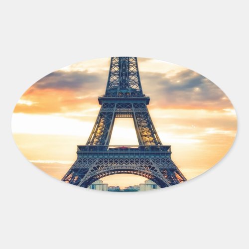 Eiffel Tower Paris Evening European Travel Oval Sticker
